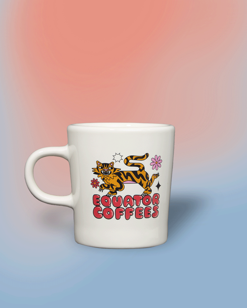 Super Bloom Diner Mug 9oz. | Flower and Tiger Coffee Mug | Spinning Mug GIF | Equator Coffees