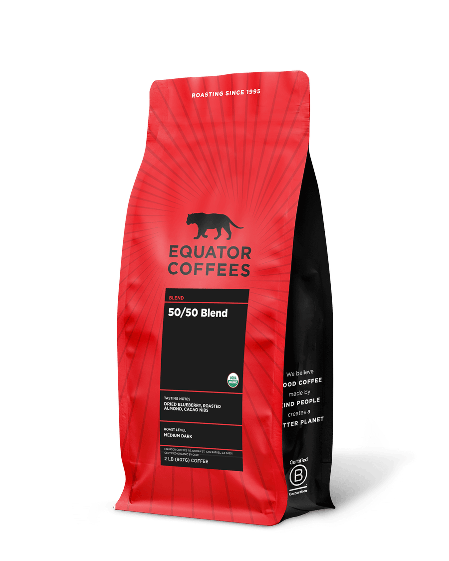 50-50 Blend Coffee | Certified Organic Coffee | Half Caf Coffee | Half Caffeinated Coffee | 2lb Bag of Whole Bean Coffee | Equator Coffees