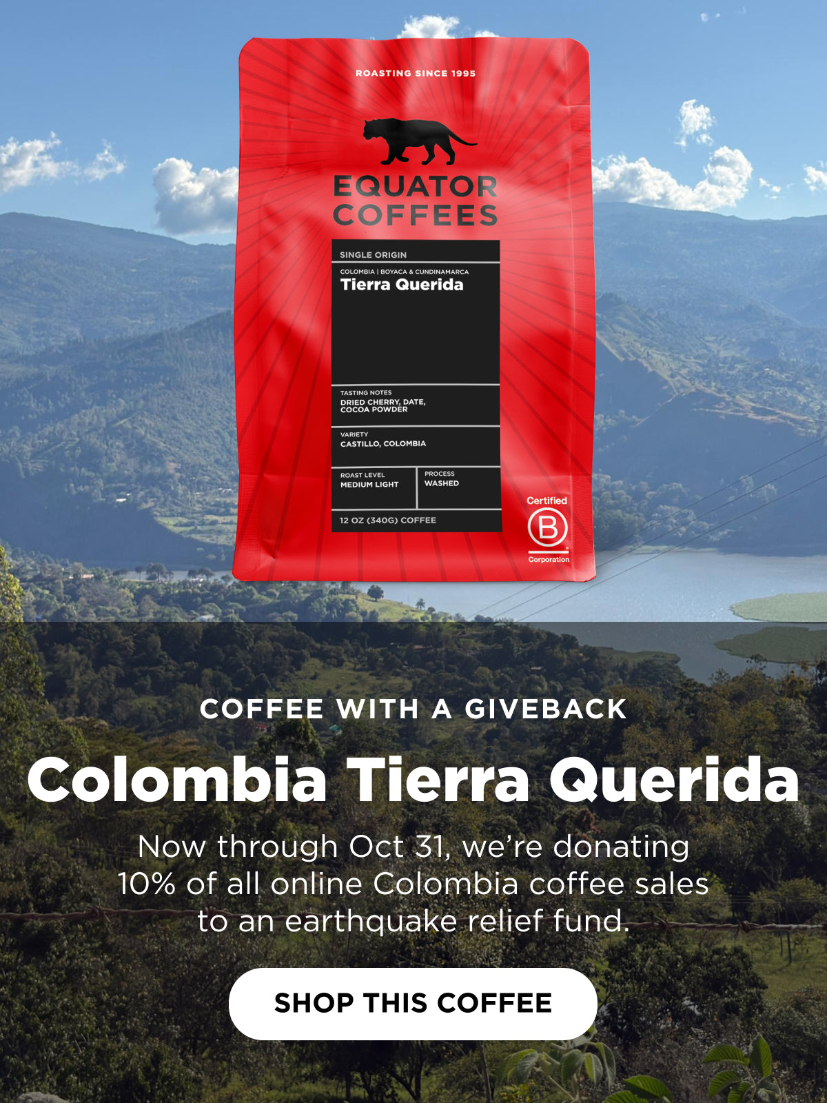 Coffee with a Giveback: Colombia Tierra Querida | Mobile Banner | Equator Coffees