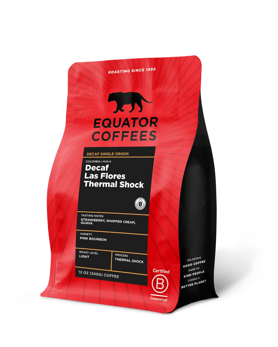 Decaf Colomba Las Flores Thermal Shock | Decaf Coffee | Colombia Coffee | 12oz bag of whole bean decaf coffee | Equator coffees