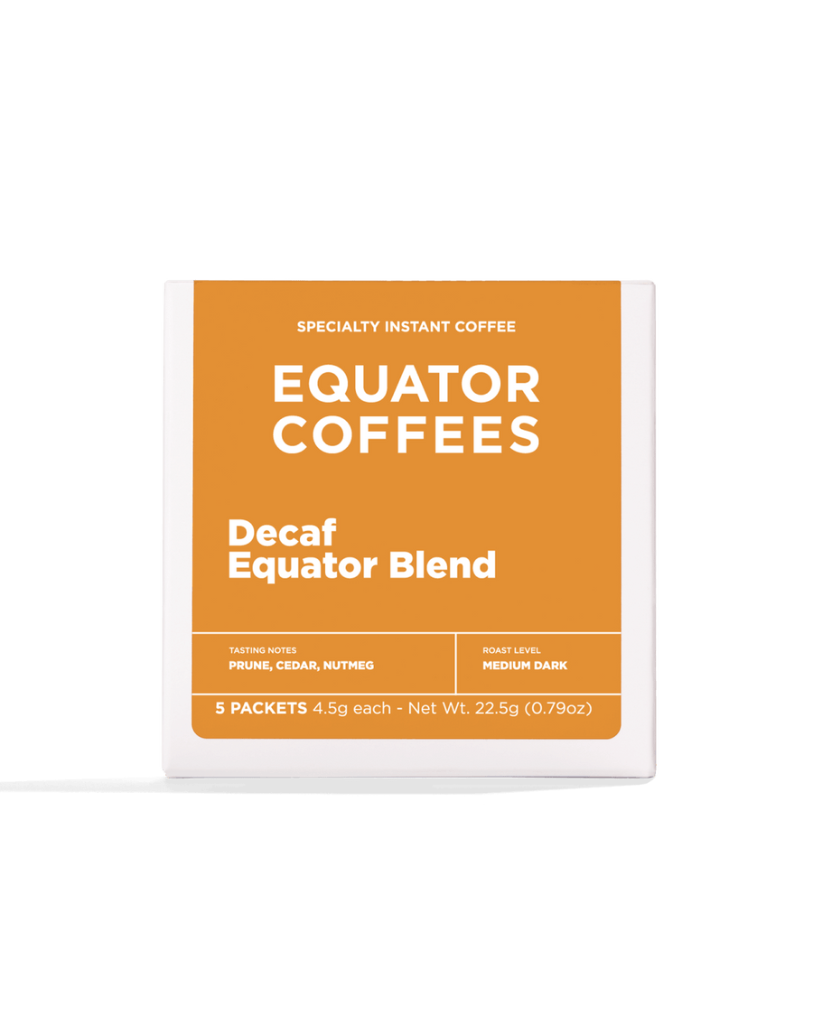 Decaf Equator Blend Instant Coffee Packets | Specialty Instant Coffee Packets | Contains 5 Instant Coffee Packs | Front of Package | Equator Coffees