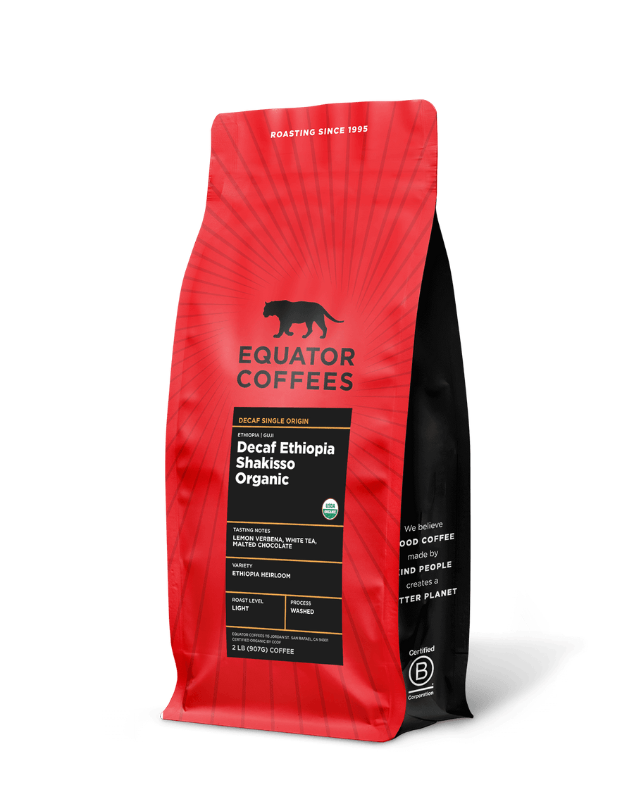 Decaf Ethiopia Shakisso Organic | Organic Decaf Coffee | Certified Organic Ethiopia Coffee | Guji Coffee | 2lb Bag of Whole Bean Decaf Coffee | Equator Coffees