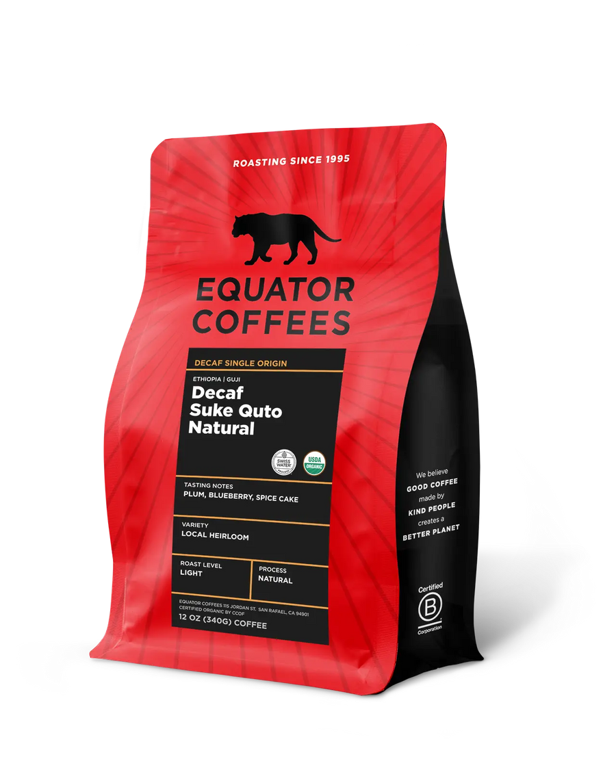 Decaf Ethiopia Suke Quto Organic | Light Roast Decaf | 12oz bag of whole bean decaf coffee | Equator Coffees