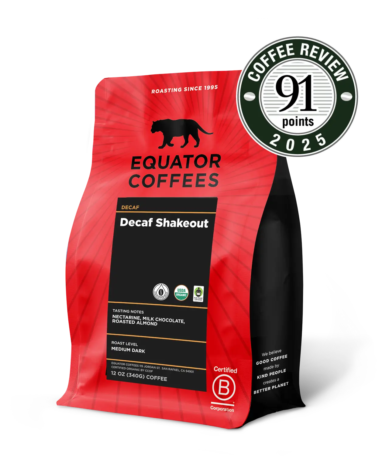 Decaf Shakeout Organic Blend | Certified Organic Decaf Coffee | 12oz Bag of Decaf Coffee | Equator Coffees