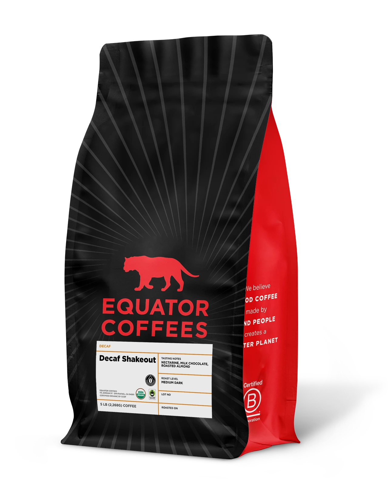 Decaf Shakeout Organic Blend | Certified Organic Decaf Coffee | 5lb Bag of Decaf Coffee | Equator Coffees