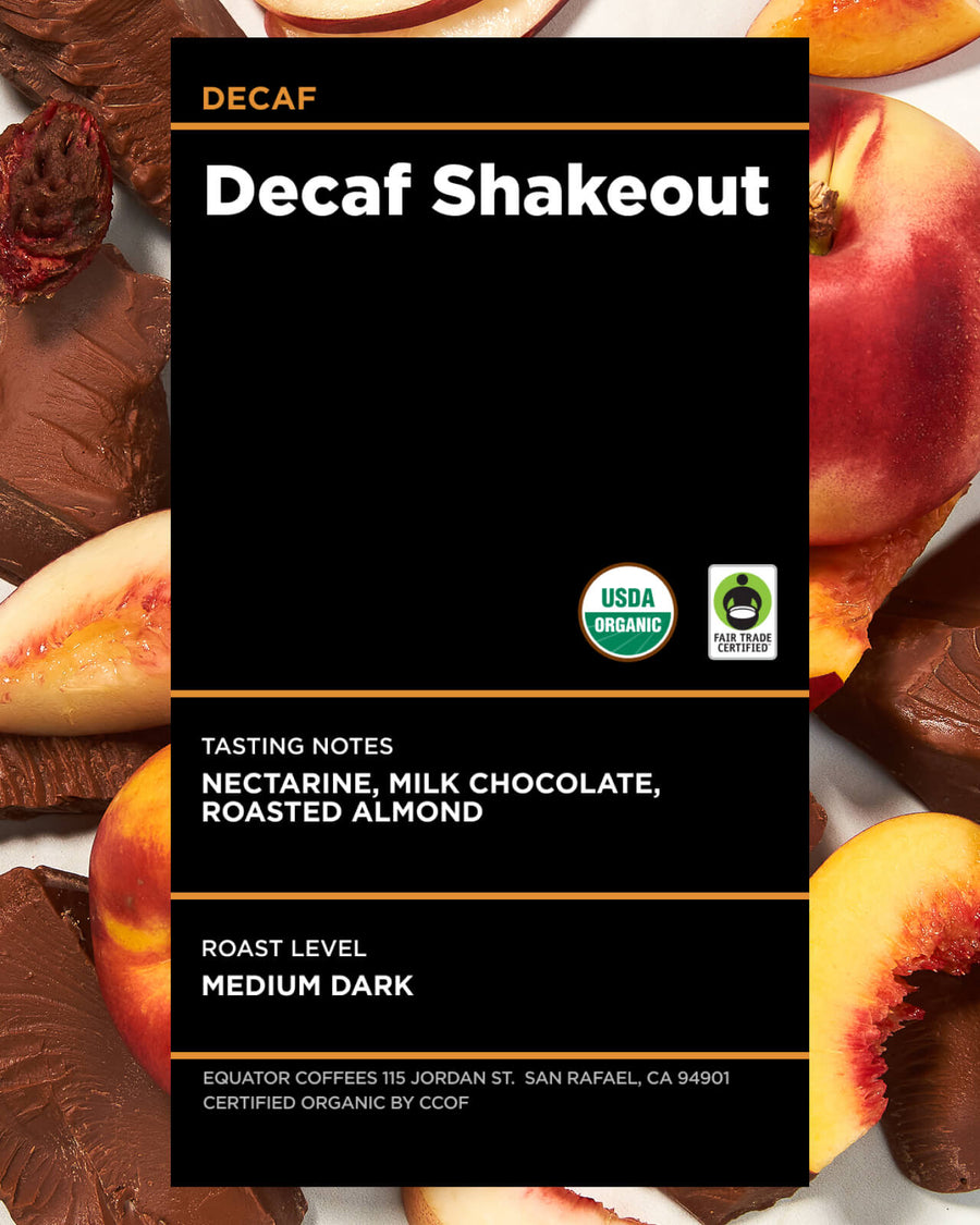 Decaf Shakeout Organic Blend | Certified Organic Decaf Coffee | Medium Dark Roast Decaf Coffee | Equator Coffees
