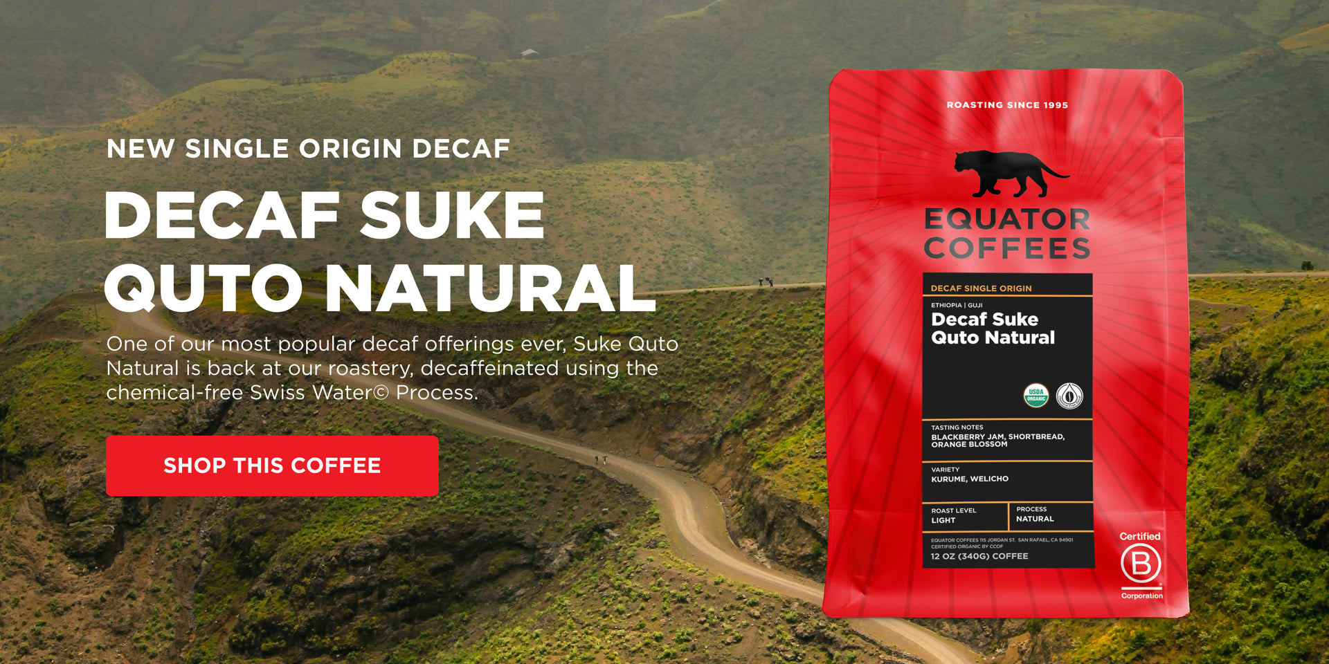 New Single Origin Decaf: Decaf Suke Quto Natural | Desktop Banner | Equator Coffees
