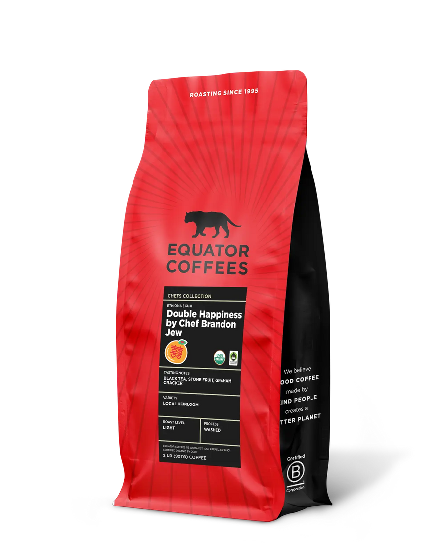 Ethiopia Double Happiness by Chef Brandon Jew | Certified Organic Ethiopian Coffee | 2lb Bag of Whole Bean Coffee | Equator Coffees