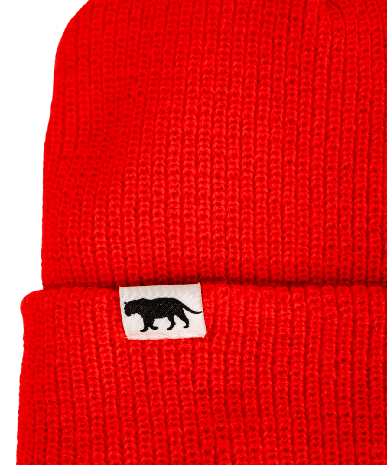 Close look at the design of our Red Waffle Beanie with the Equator Tiger in Black, made with care by Known Supply | Equator Coffees