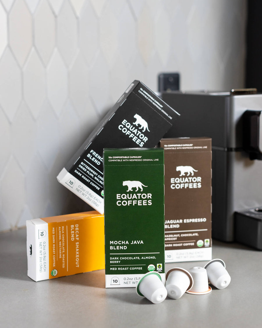  Specialty Espresso Pods | Mocha Java Espresso Pod | Nespresso Pod | Nespresso Capsule | Four Organic Espresso Capsules with Machine | Equator Coffees