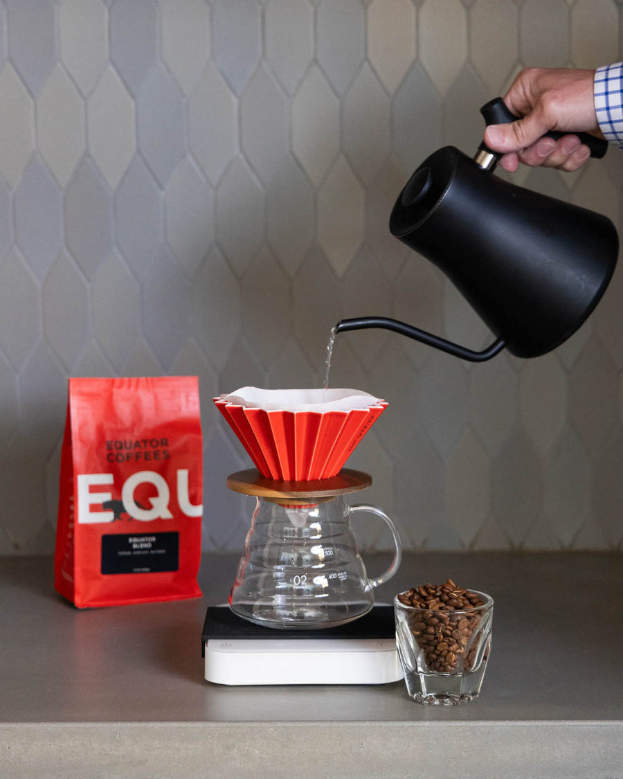 Origami Dripper Scarlet | Medium Origami Dripper Set | Pourover Coffee Set | Origami Pourover Station | Equator Coffees