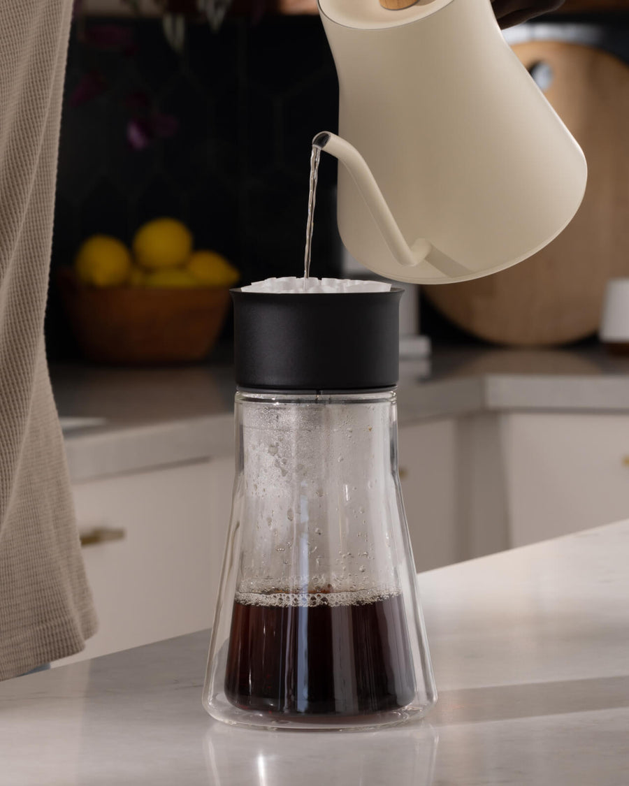 Fellow Stagg Double Wall Carafe | Fellow Coffee Carafe | Brewing with the Fellow Coffee Pitcher and a White Kettle | Equator Coffees