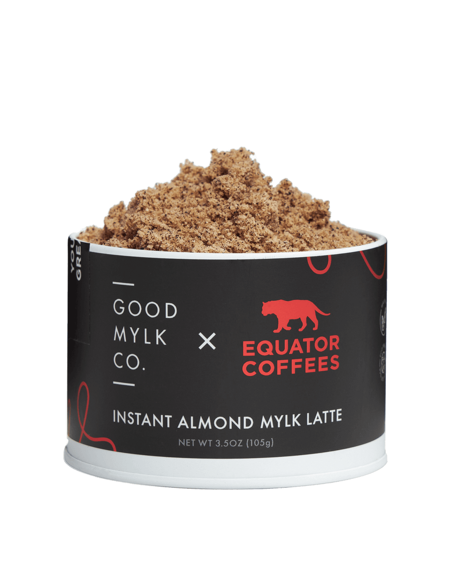 Instant Almond Mylk Latte | Goodmylk Equator Latte | Instant Almond Milk Latte | Instant Latte Mix 105g | Open Container | Equator Coffee