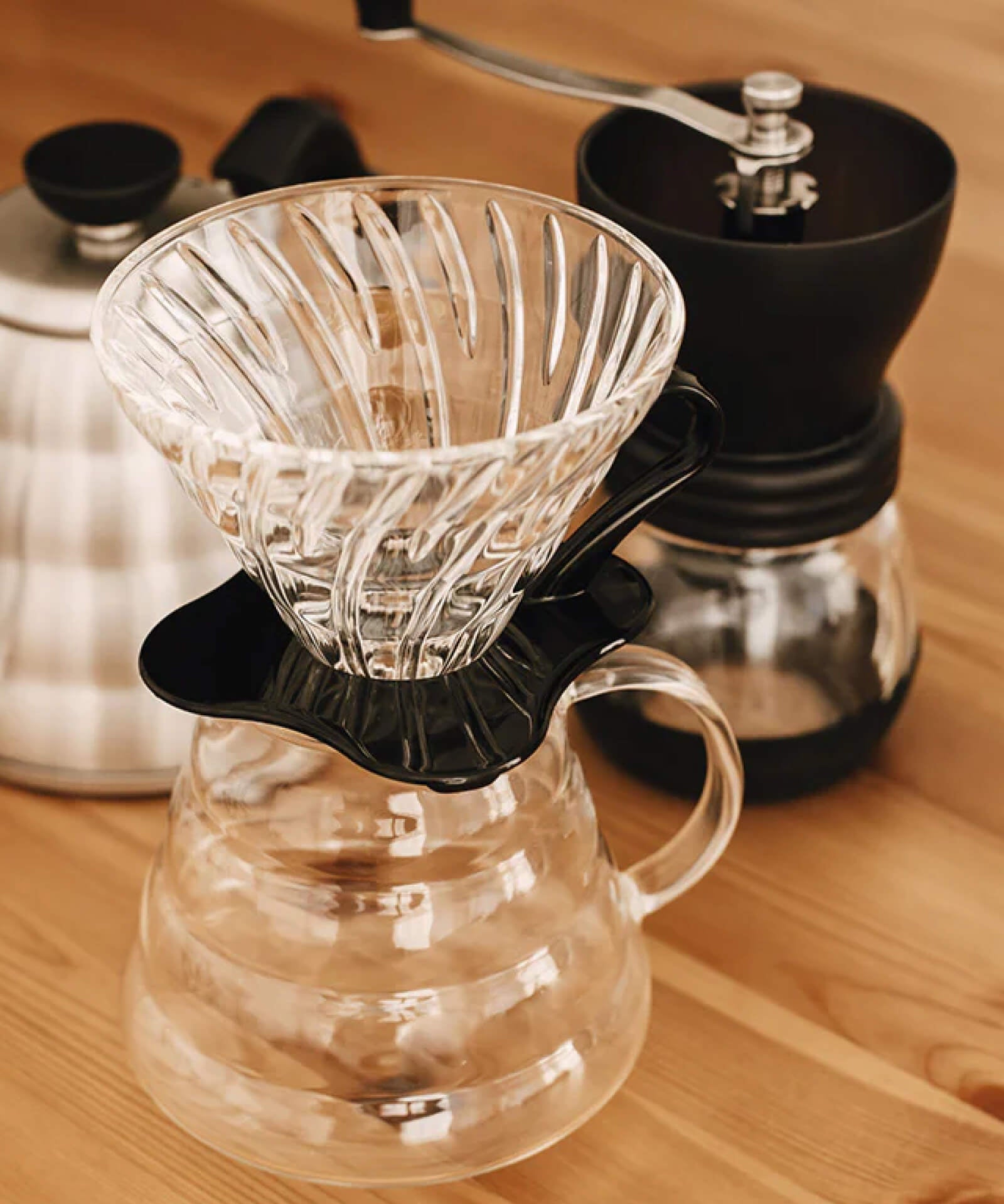 Hario V60 02 Glass Dripper Black |  Brewing Coffee  with Hand Grinder | Equator Coffees