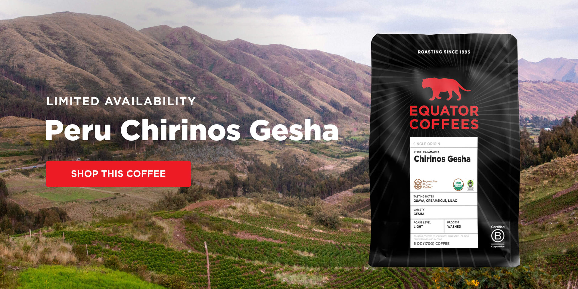 Limited Availability: Peru Chirinos Gesha | Desktop Banner | Equator Coffees