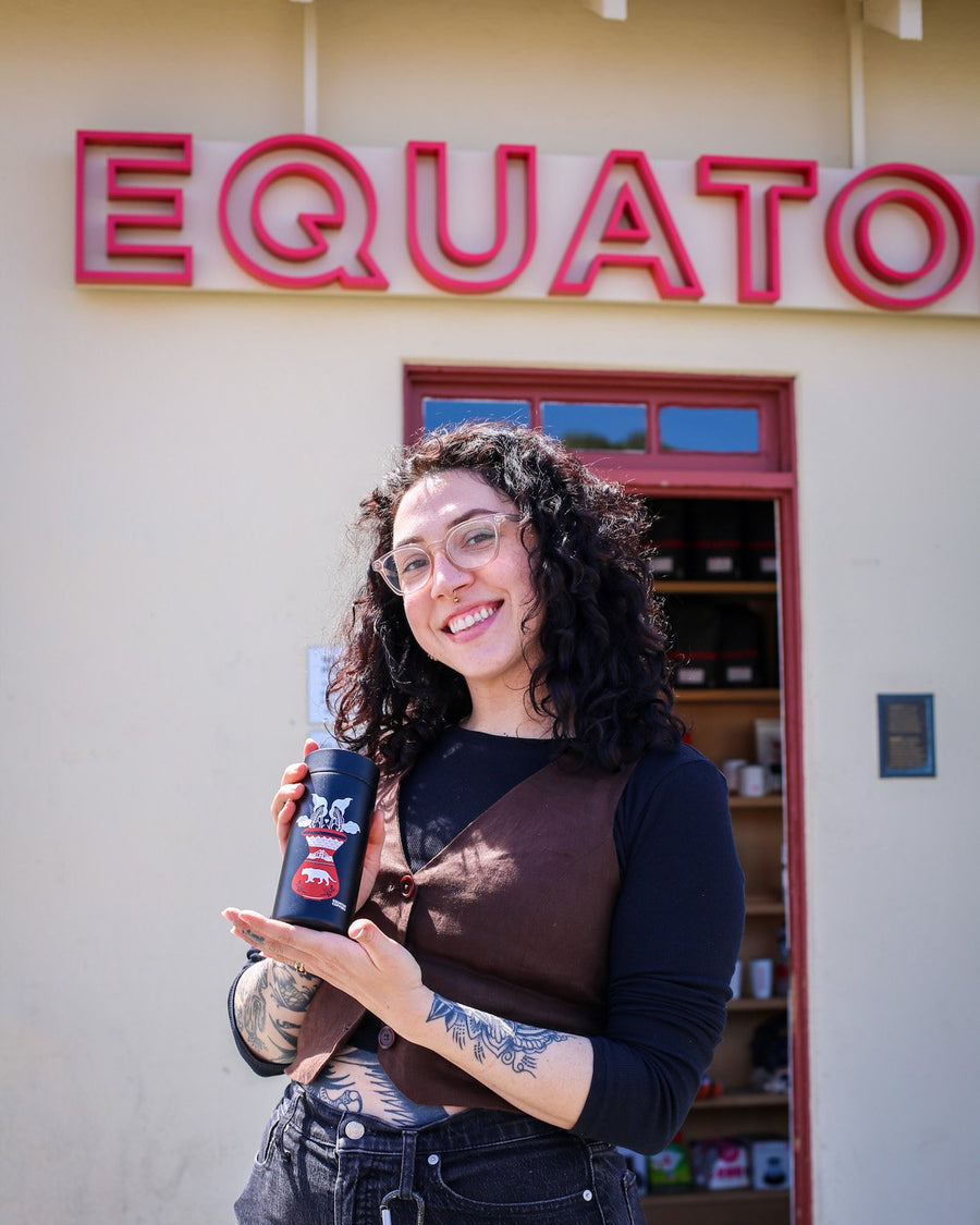 12oz. Equator Coffees MiiR Tumbler | Artist Jennie Prosser at Fort Mason Equator Cafe | Travel Coffee Mug with Slide Lid | Equator Coffees