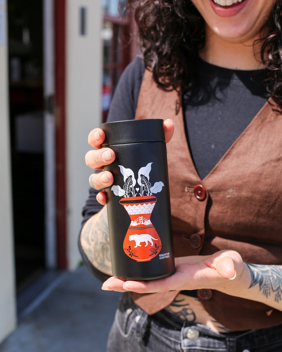 12oz. Equator Coffees MiiR Tumbler | Artist Jennie Prosser at San Francisco Equator Cafe | Travel Coffee Mug with Slide Lid | Equator Coffees