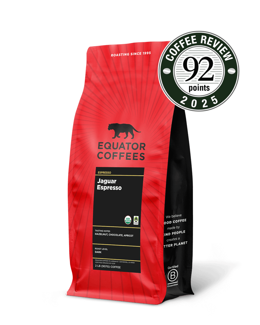 Jaguar Espresso | Award-Winning Espresso | Certified Organic Espresso | Dark Roast Espresso | 2lb Bag of Whole Espresso Beans with 92 Points on Coffee Review | Equator Coffees