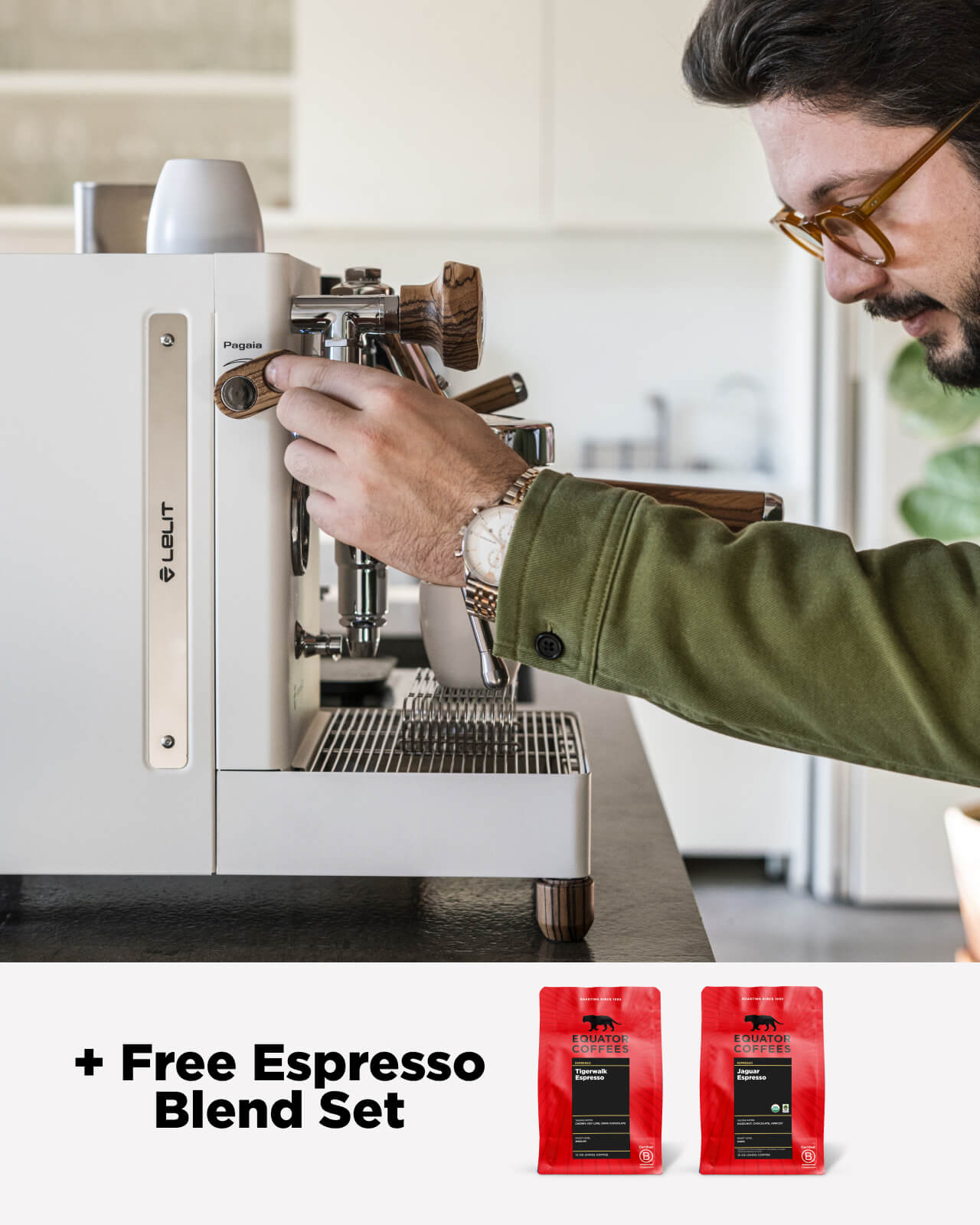 White Lelit MaraX3 espresso machine on a kitchen counter | Equator Coffees