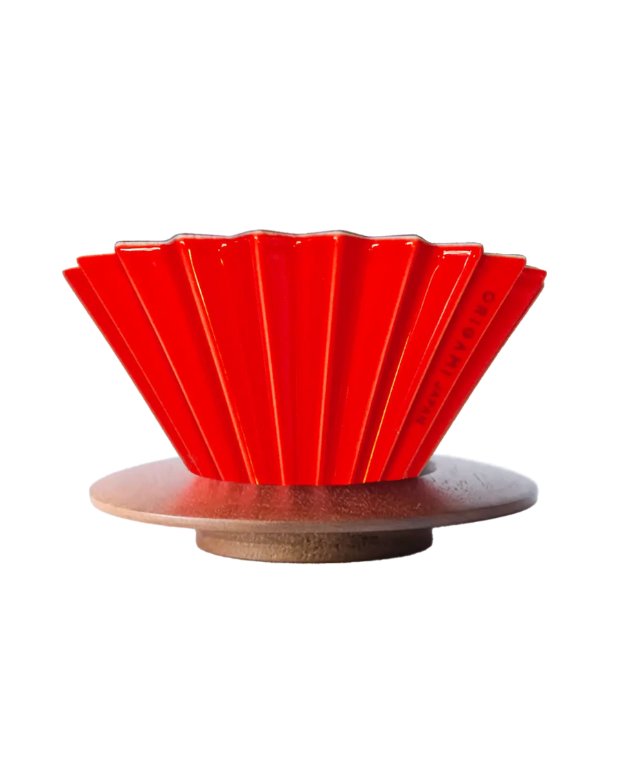 Origami Dripper Set | Red Dripper with Wooden Holder for Pourover Coffee | Equator Coffees