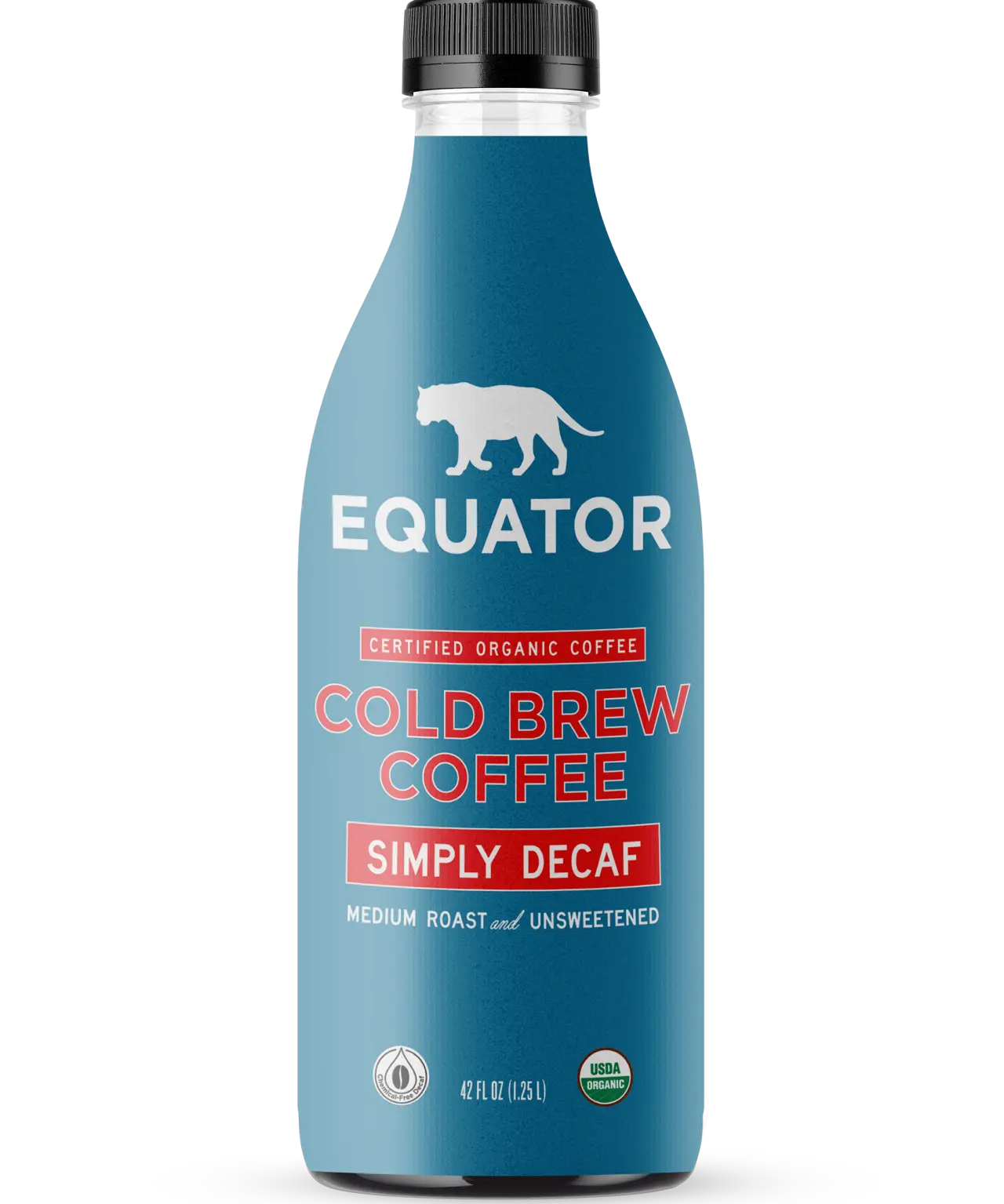 Simply Decaf Organic Cold Brew Coffee | Medium Roast and Unsweetened | Front of 42 fl oz bottle | Equator Coffees